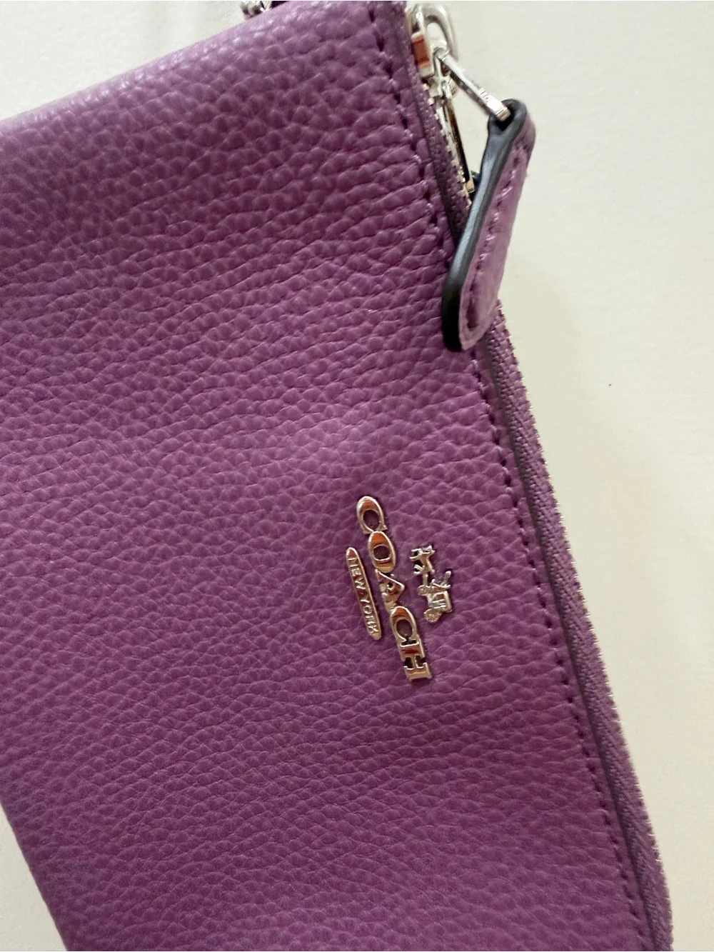 Coach Purple Pebbled Leather Wristlet with Detachable Strap